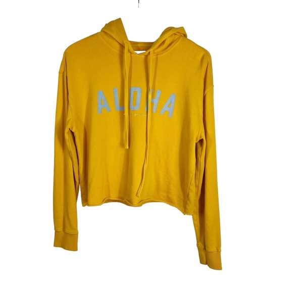 SPIRITIAL GANGSTER Yellow Hooded Cropped Lightweight Hoodie "ALOHA" Size Small - Picture 3 of 9